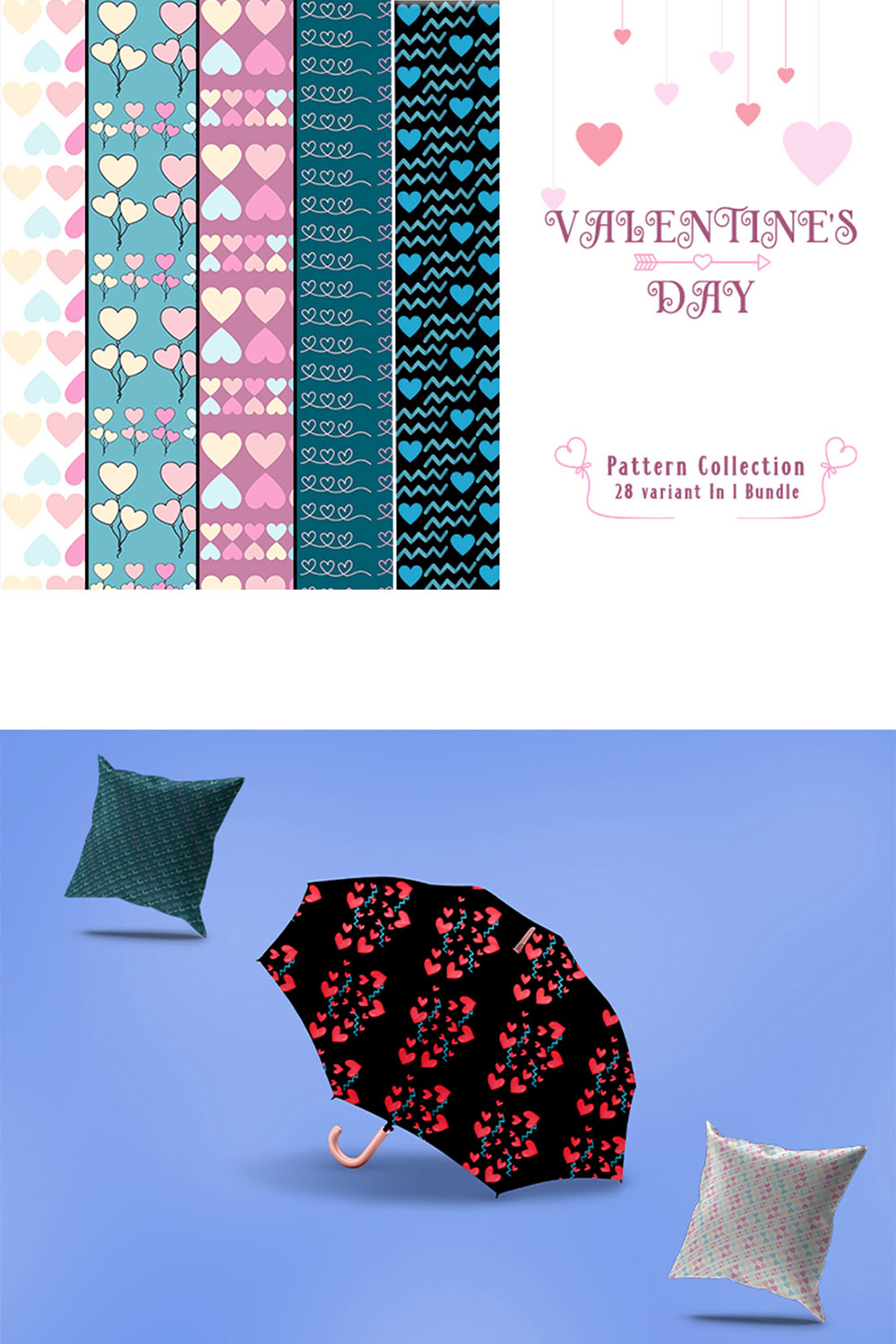 Pack of images of beautiful patterns on the theme of Valentine's Day