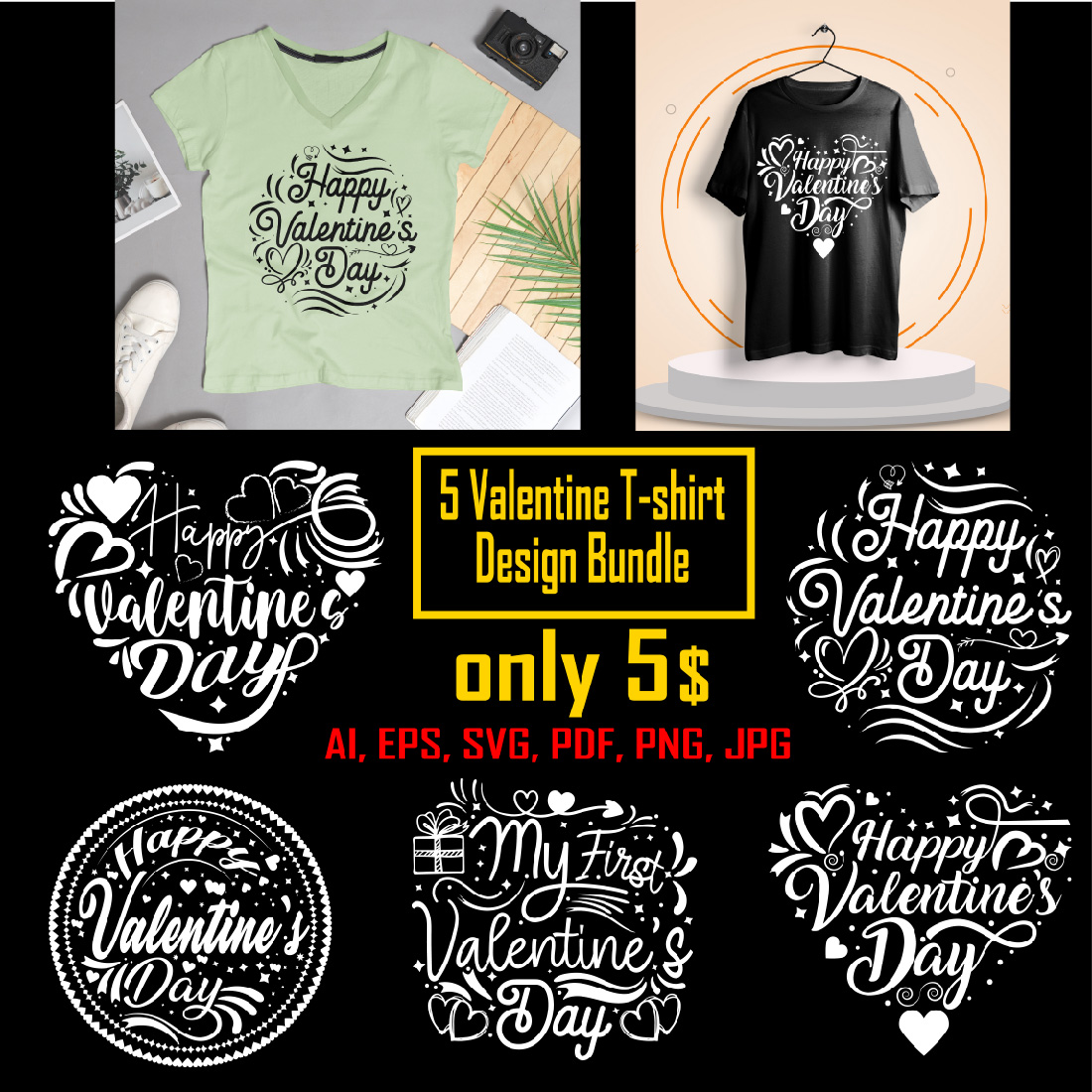 Valentines Day Typography, Vector T-Shirt Master Bundles.