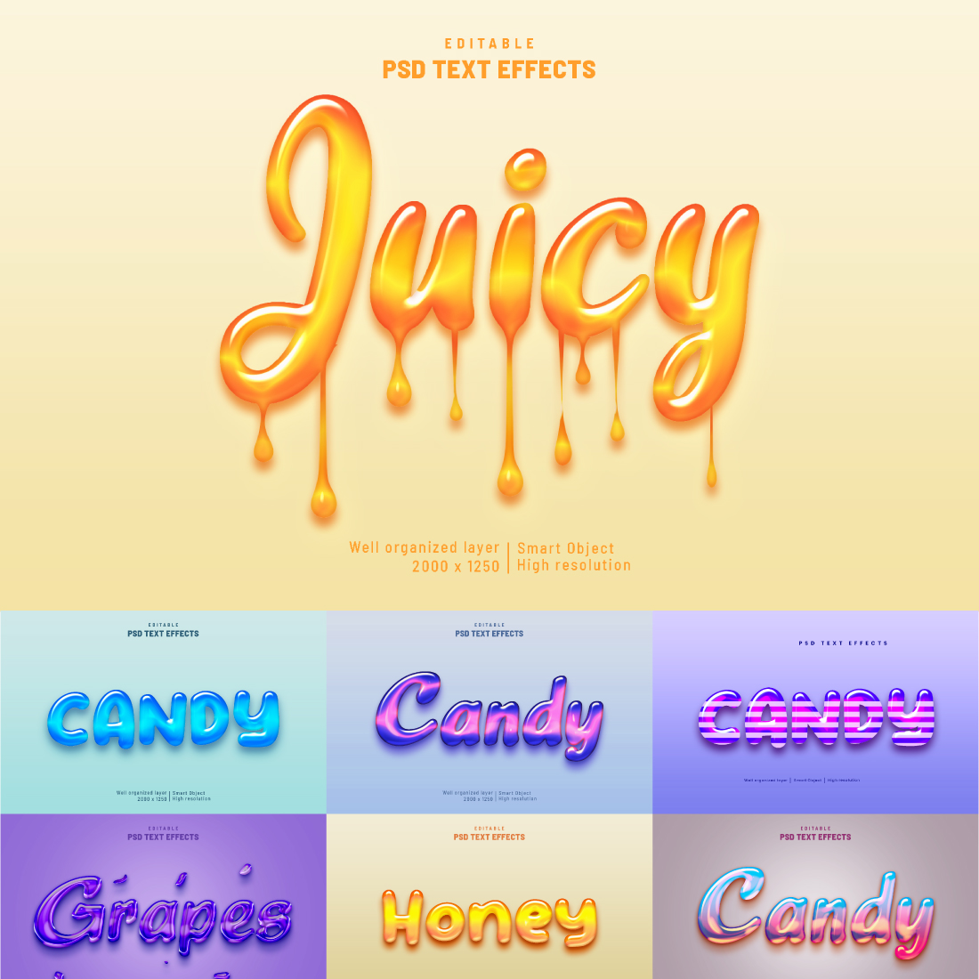 Liquid Honey Candy Text Bundle PSD main cover.