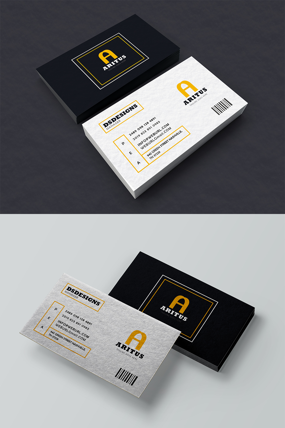 Professional Simple Yellow and Dark Blue Business Card pinterest image.