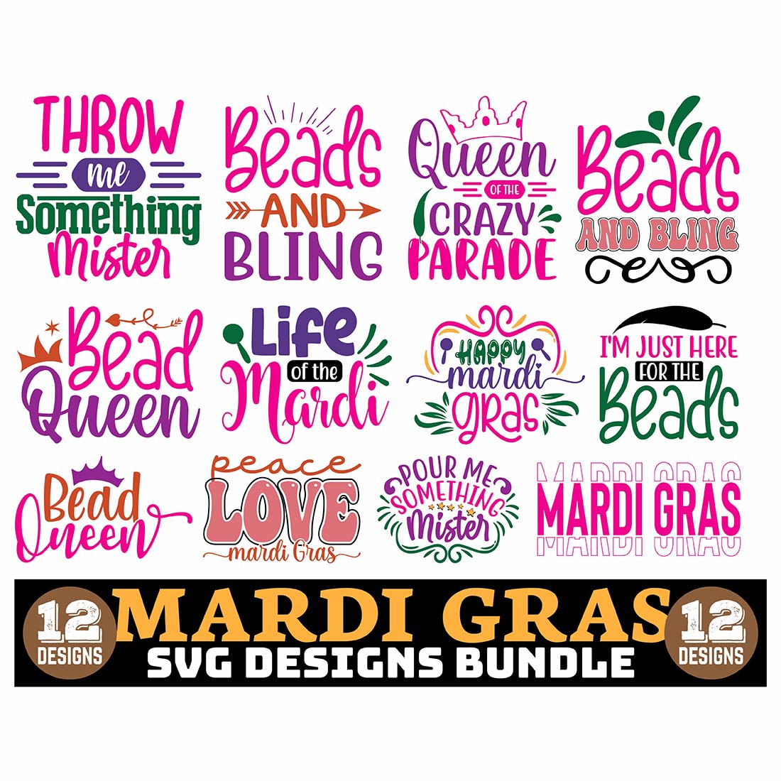 Mardi Gras SVG Designs Bundle.