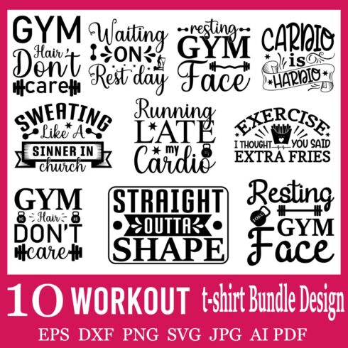 Workout T-shirt Design SVG Bundle cover image.