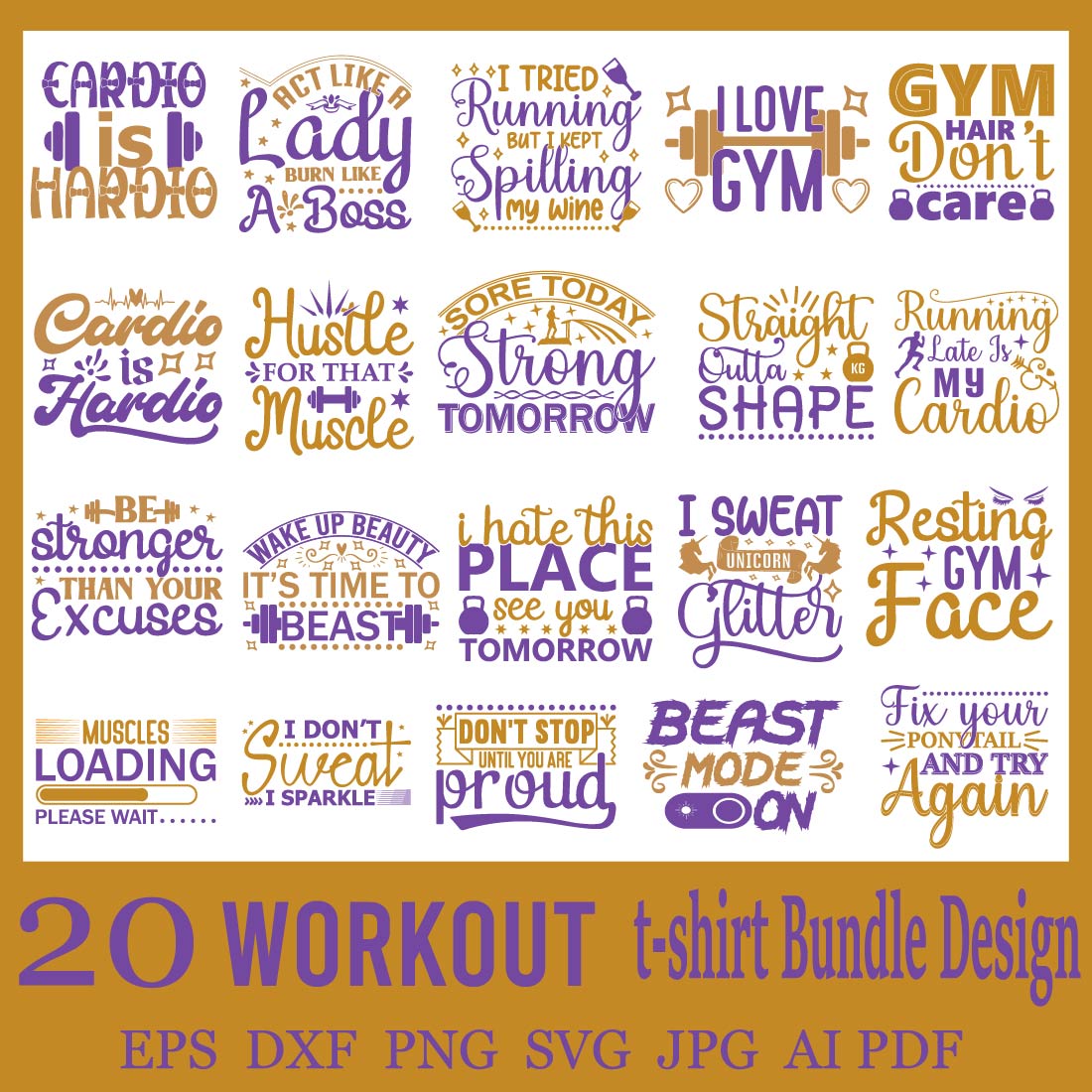 Workout SVG Bundle Design cover image.