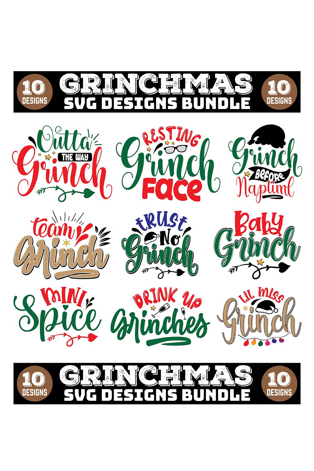 Grinch SVG Designs Bundle pinterest image.