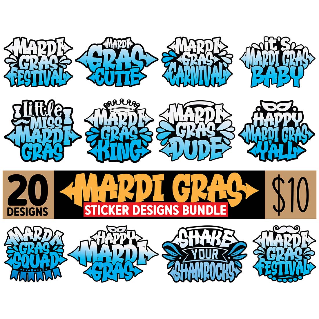 20 Mardi Gras SVG Designs Bundle main cover