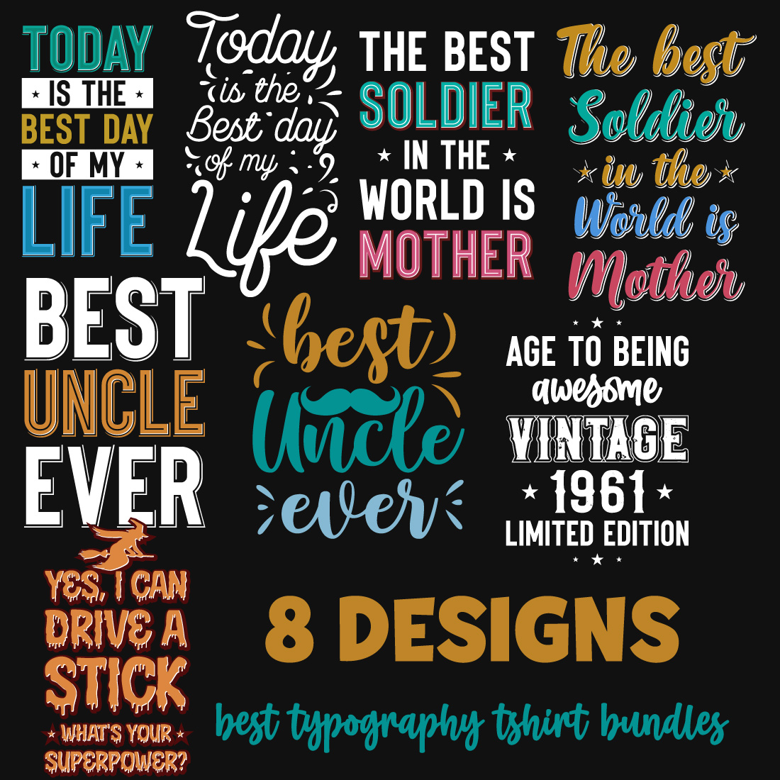 8 Best Typographic T-Shirt Designs Bundle main cover