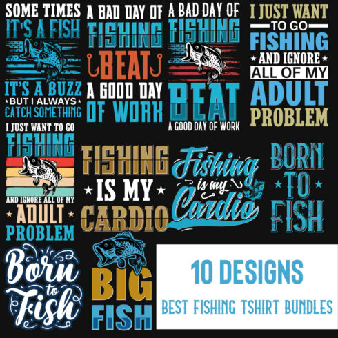 10 Fishing T-Shirt Designs Bundle main cover