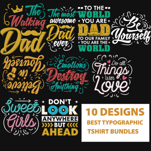 10 Best Typographic T-Shirt Designs Bundle main cover.