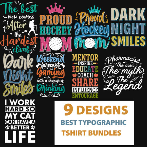 9 Best Typographic T-Shirt Designs Bundle main cover