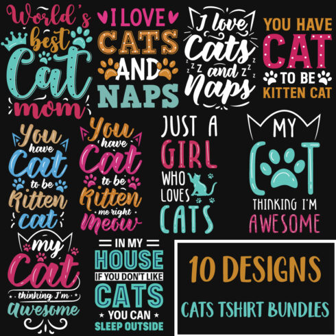 10 Cat T-Shirt Designs Bundle main cover