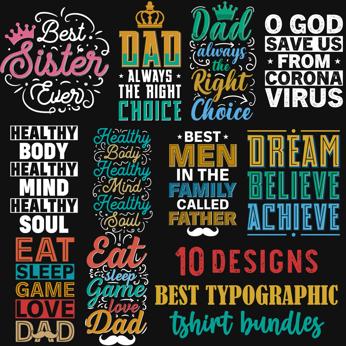 10 Best Typographic T-Shirt Designs Bundle main cover