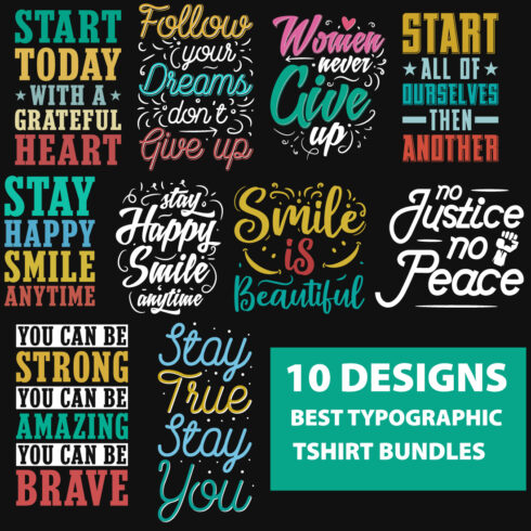 10 Beat Typography T-Shirt Designs Bundle main cover.
