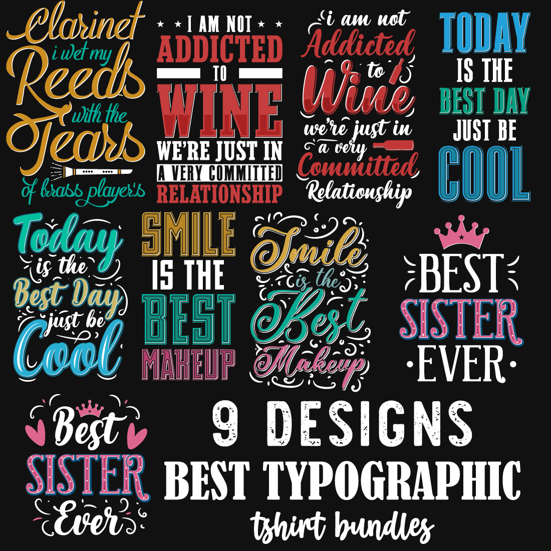 9 Best Typographic T-Shirt Designs Bundle main cover