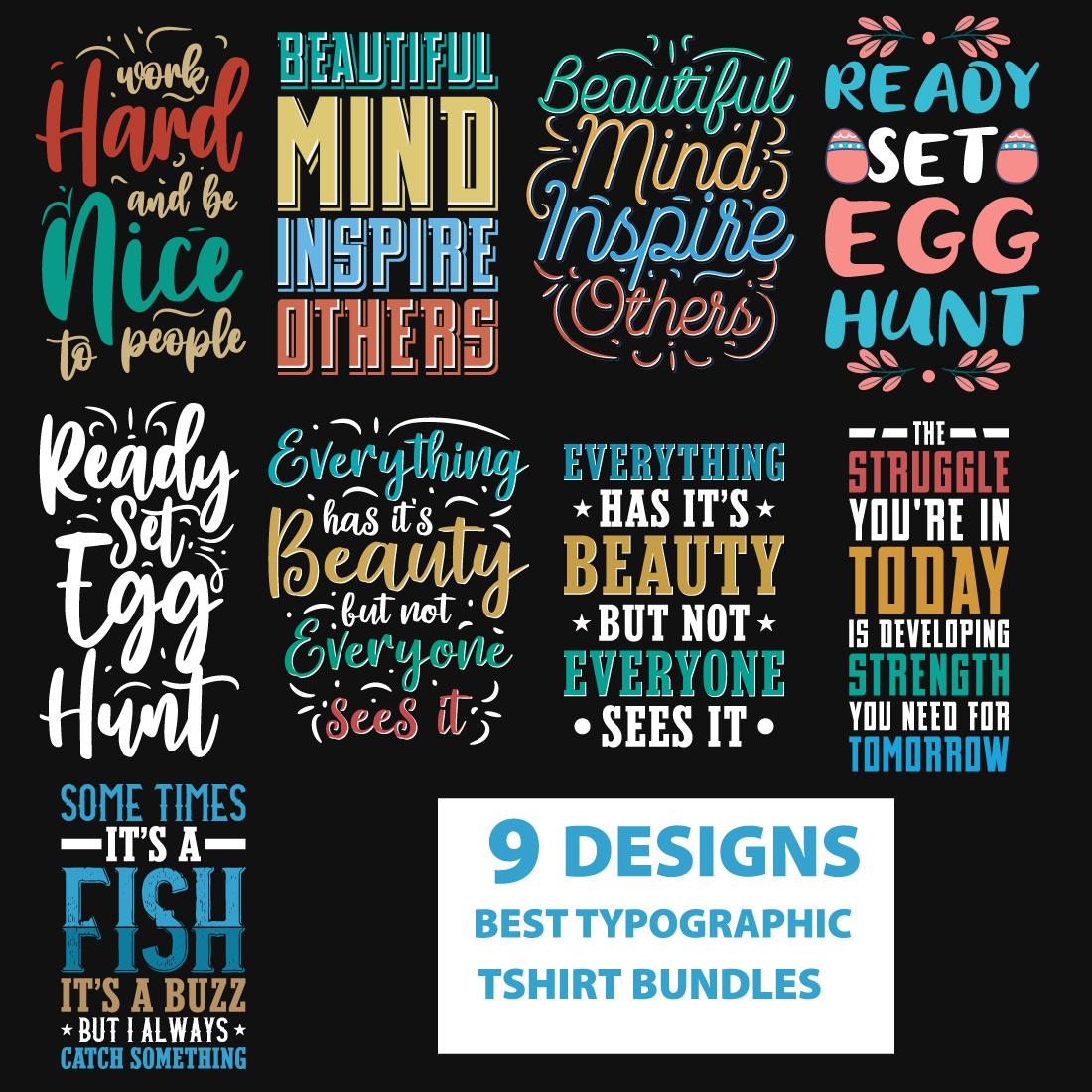 9 Best Typographic T-Shirt Designs Bundle main cover