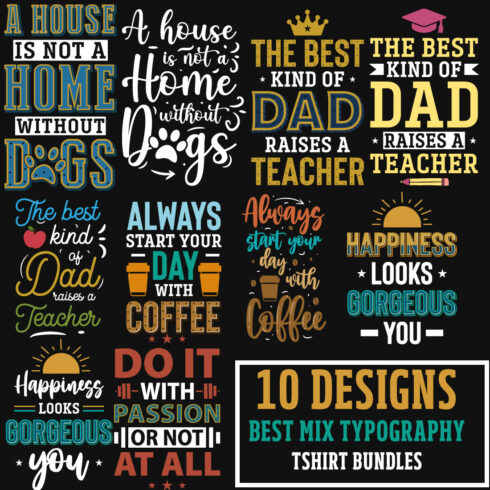 10 Best Mix Typographic T-Shirt Designs Bundle main cover