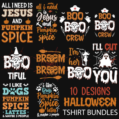 10 Halloween T-Shirt Designs Bundle main cover