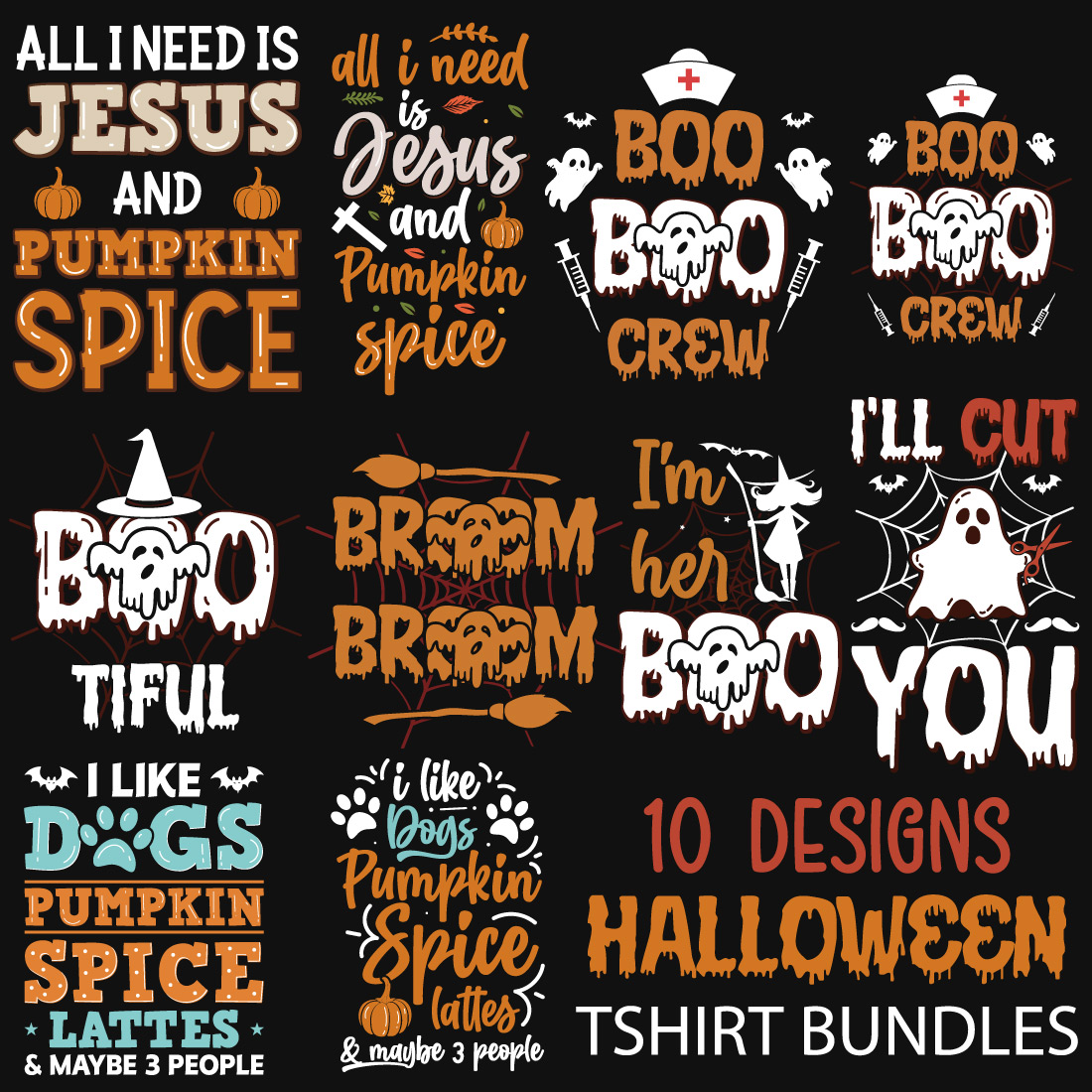 10 Halloween T-Shirt Designs Bundle main cover