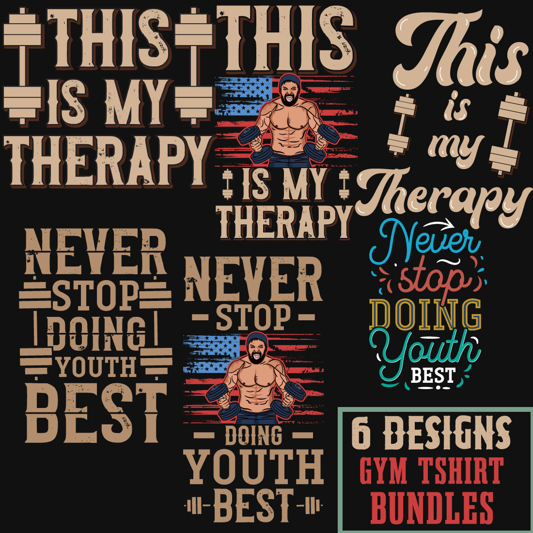 6 Best Gym Or Fitness T-Shirt Design Bundle main cover