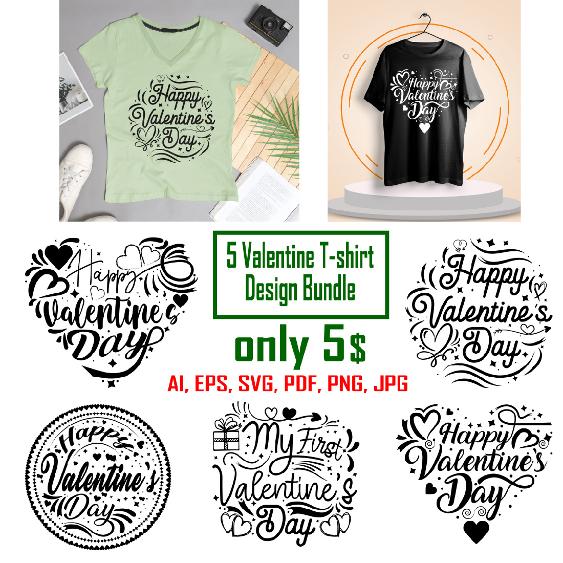 Valentines Day Typography, Vector T-Shirt Master Bundles Cover.