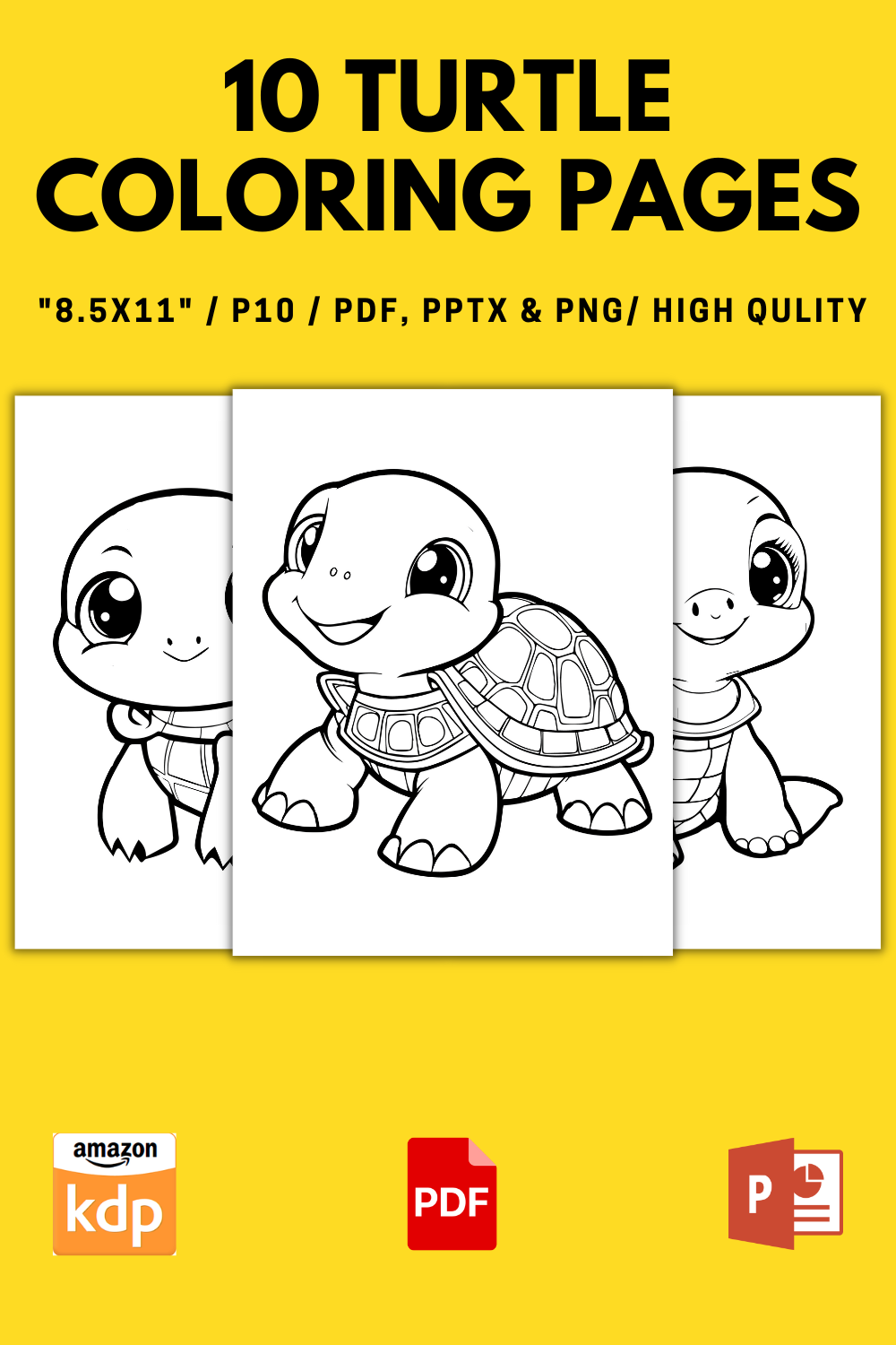 KDP Interior Turtle Coloring Pages For Kids pinterest preview image.