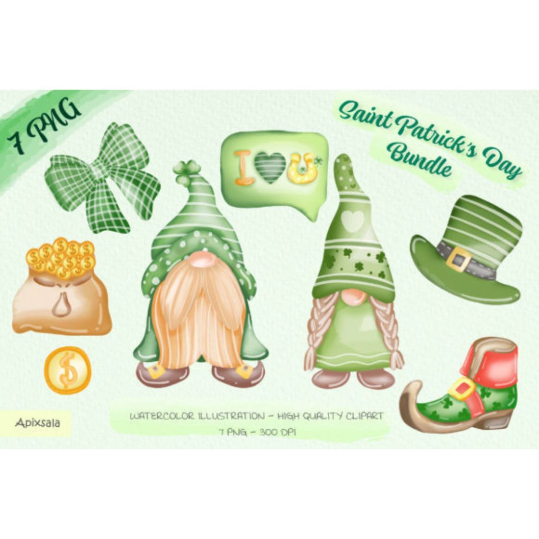 Green Gnoms Clipart Bundle main cover.
