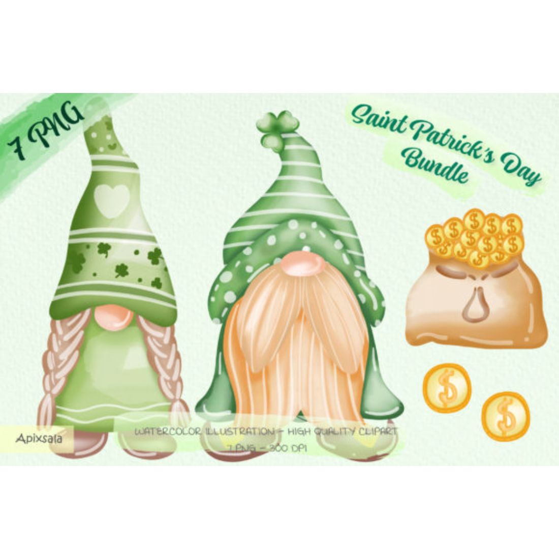 Green Gnoms Clipart Bundle cover image.