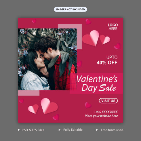 Valentine's Day Sale Social Media Post Banner Template.