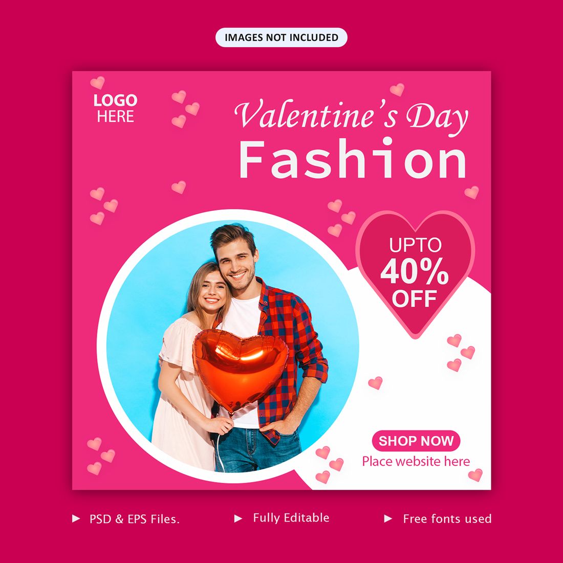 Valentine's Day Fashion Sale Social Media Post Template Cover.