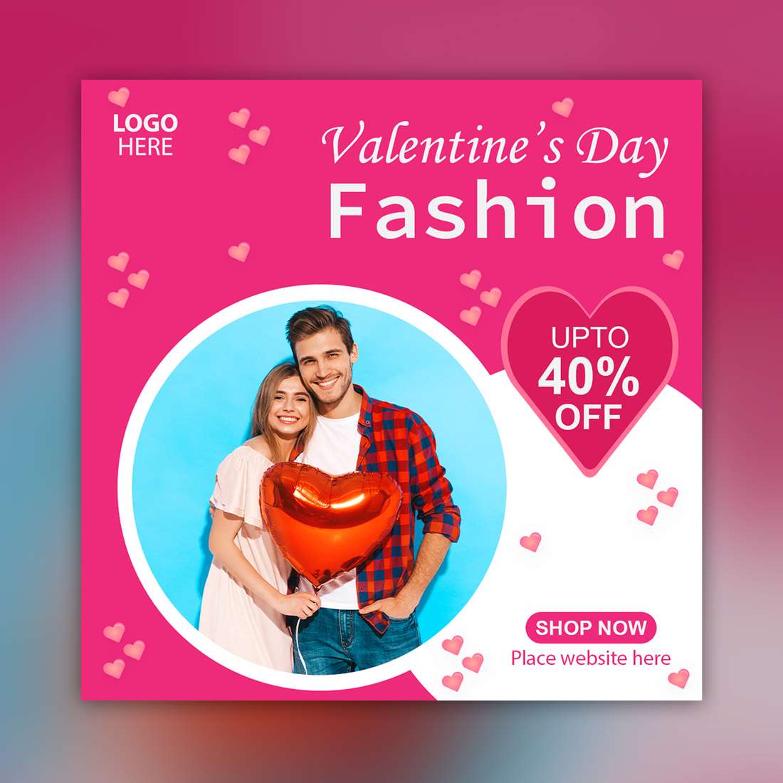 Valentine's Day Fashion Sale Social Media Post Template.