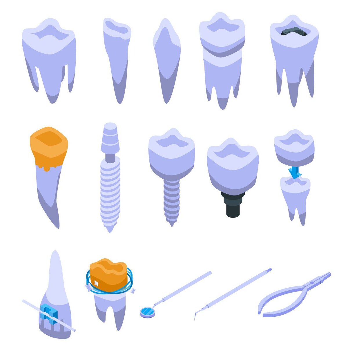 Tooth restoration icons set.