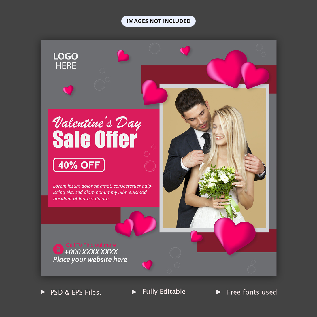 Valentine's Day Sale Offer Social Media Post Banners Cover.