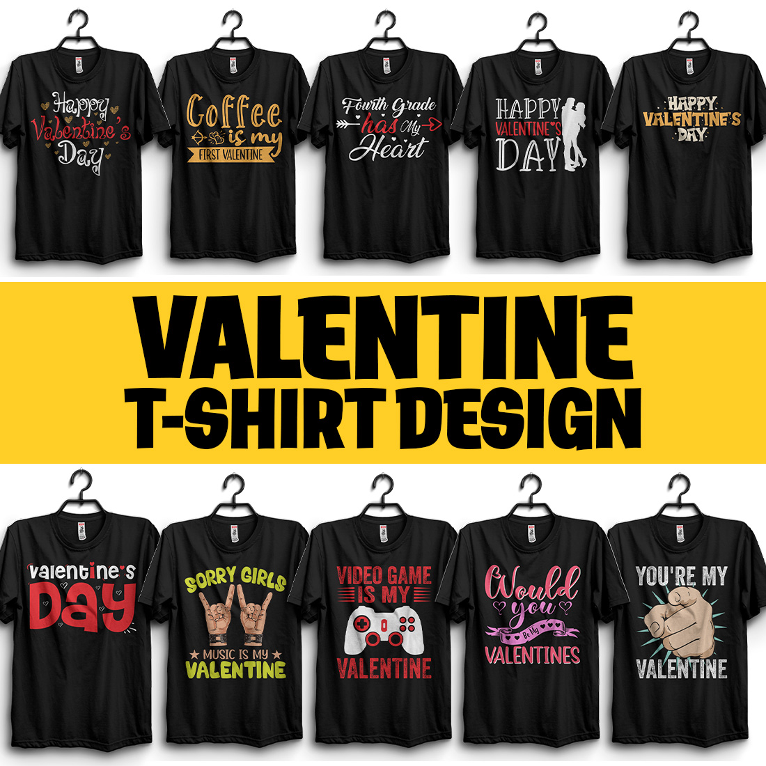 Valentine T-Shirt Designs Bundle cover image.