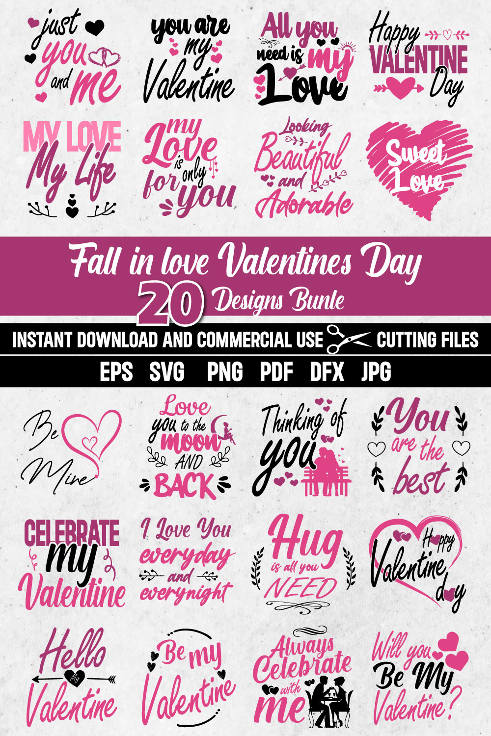 Valentine's Day Fall in Love Colorful Bundle Designs pinterest image.