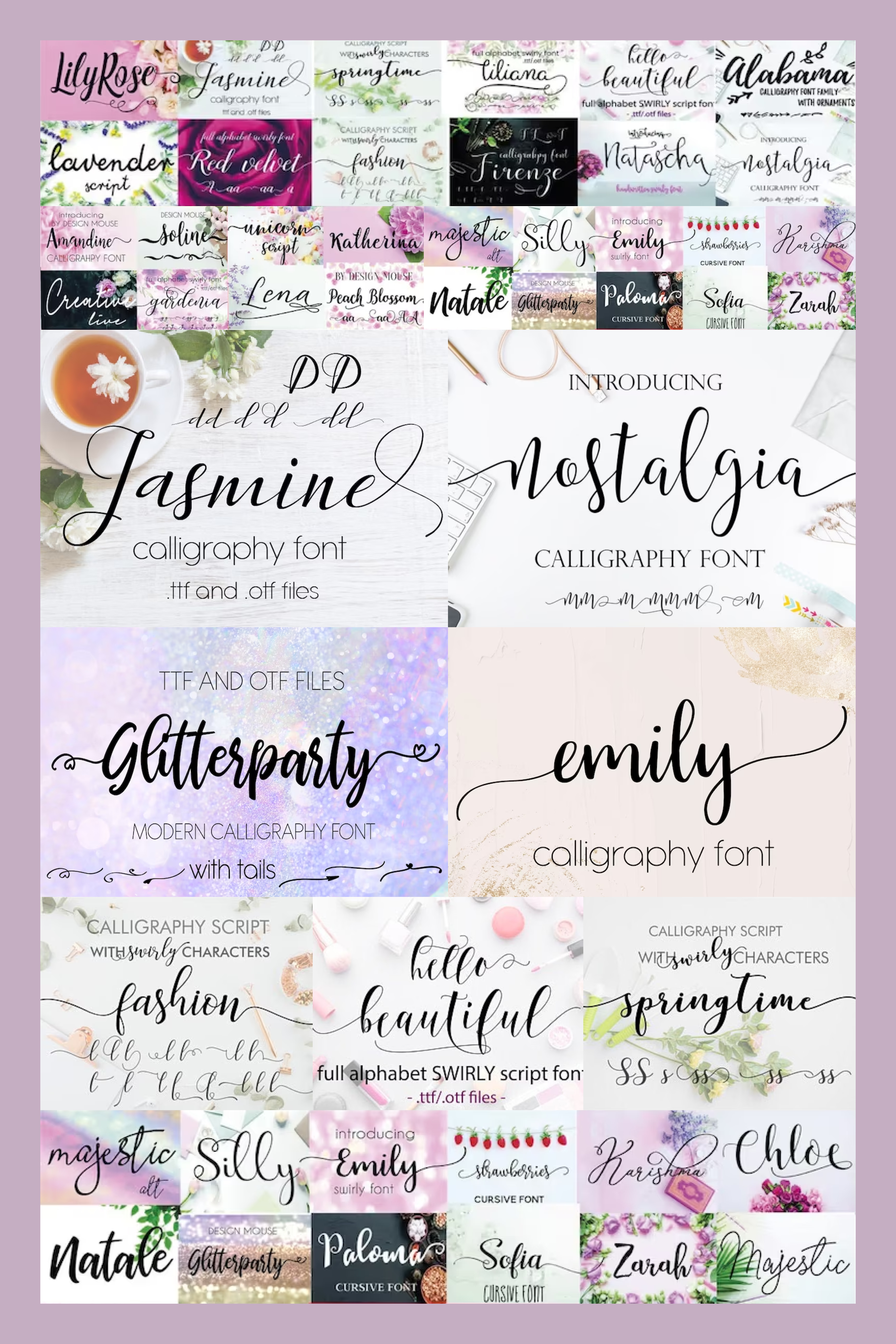 Collage of examples of using different fonts.