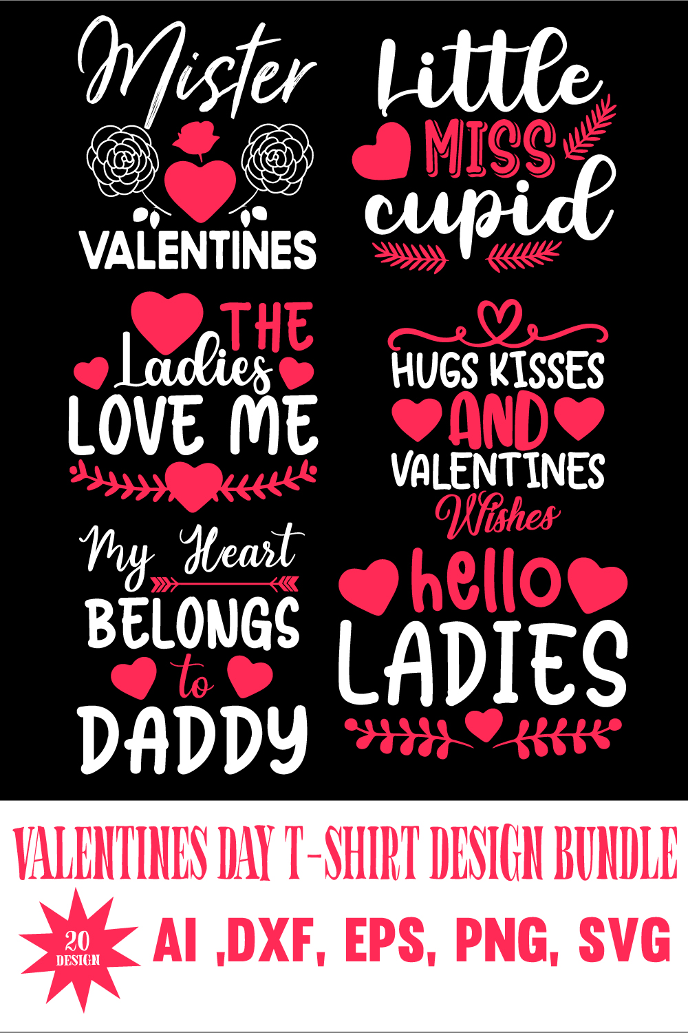 20 Valentines Day T-Shirt Design Bundle - Pinterest.