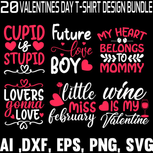 20 Valentines Day T-Shirt Design Bundle.