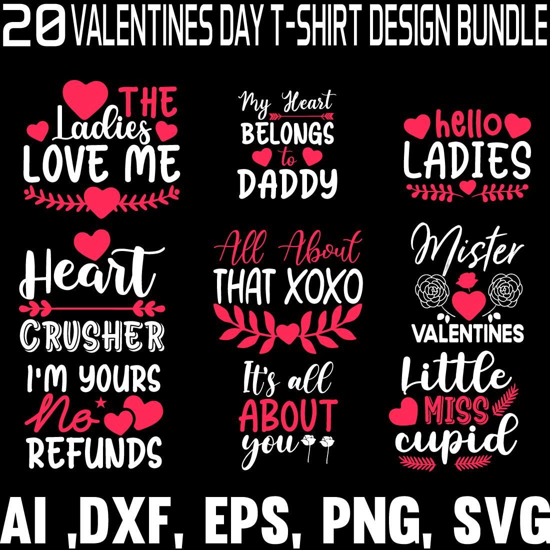 20 Valentines Day T-Shirt Design Bundle Cover.