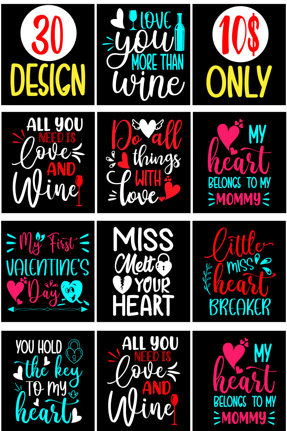T-shirt Valentine's Day Design SVG Bundle pinterest image.