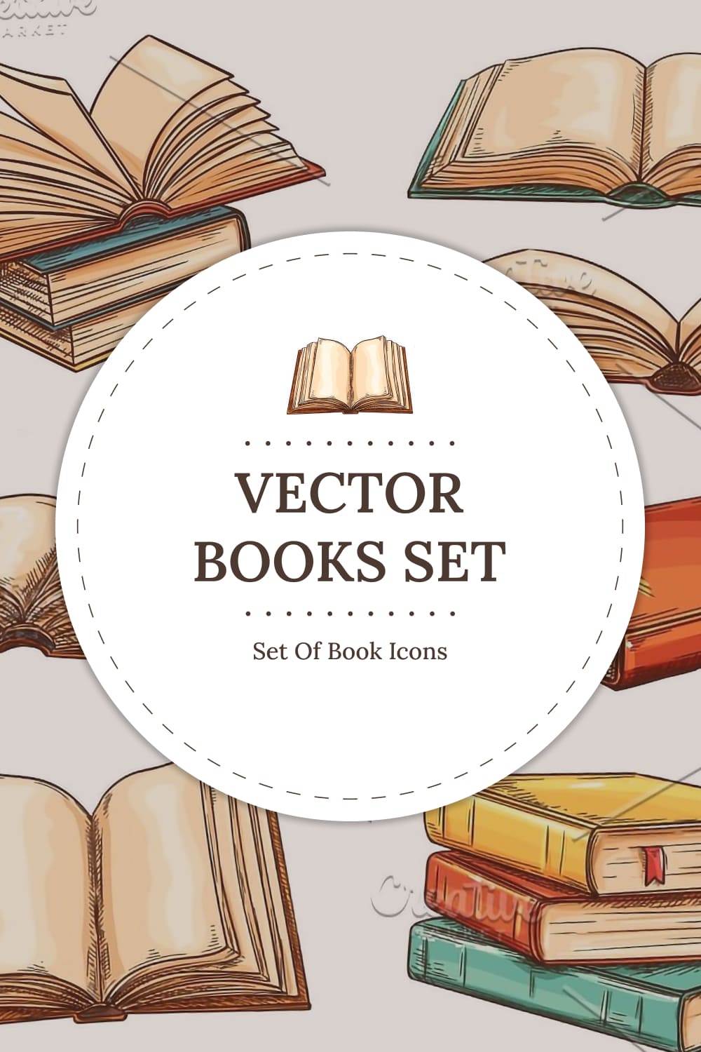 Vector books set pinterest image.