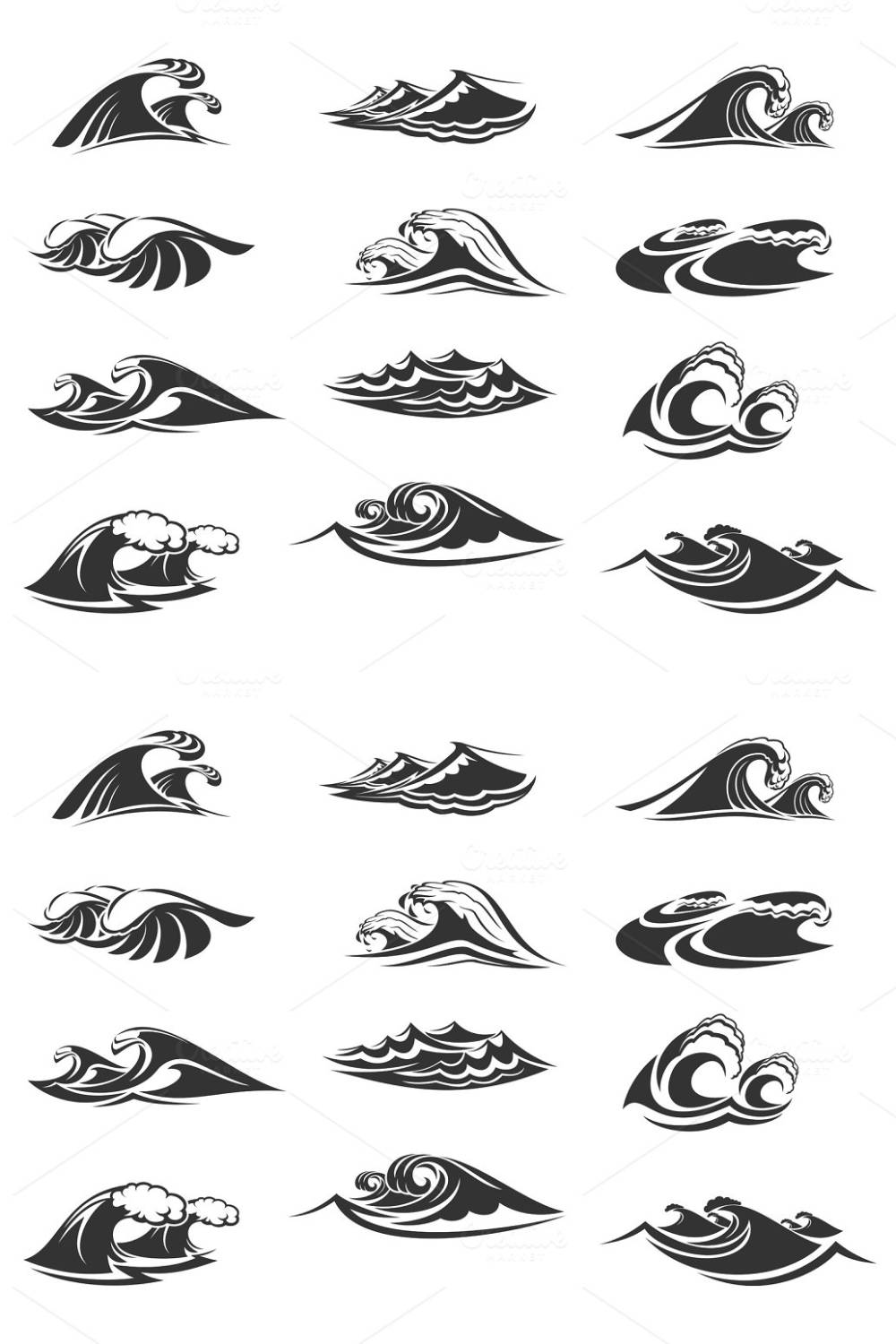 Vector Icons Set Of Ocean Waves Pinterest Cover.