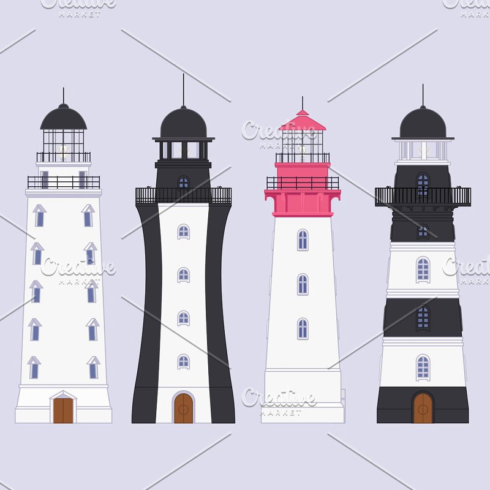 Vector outline lighthouse beacon set main image preview.