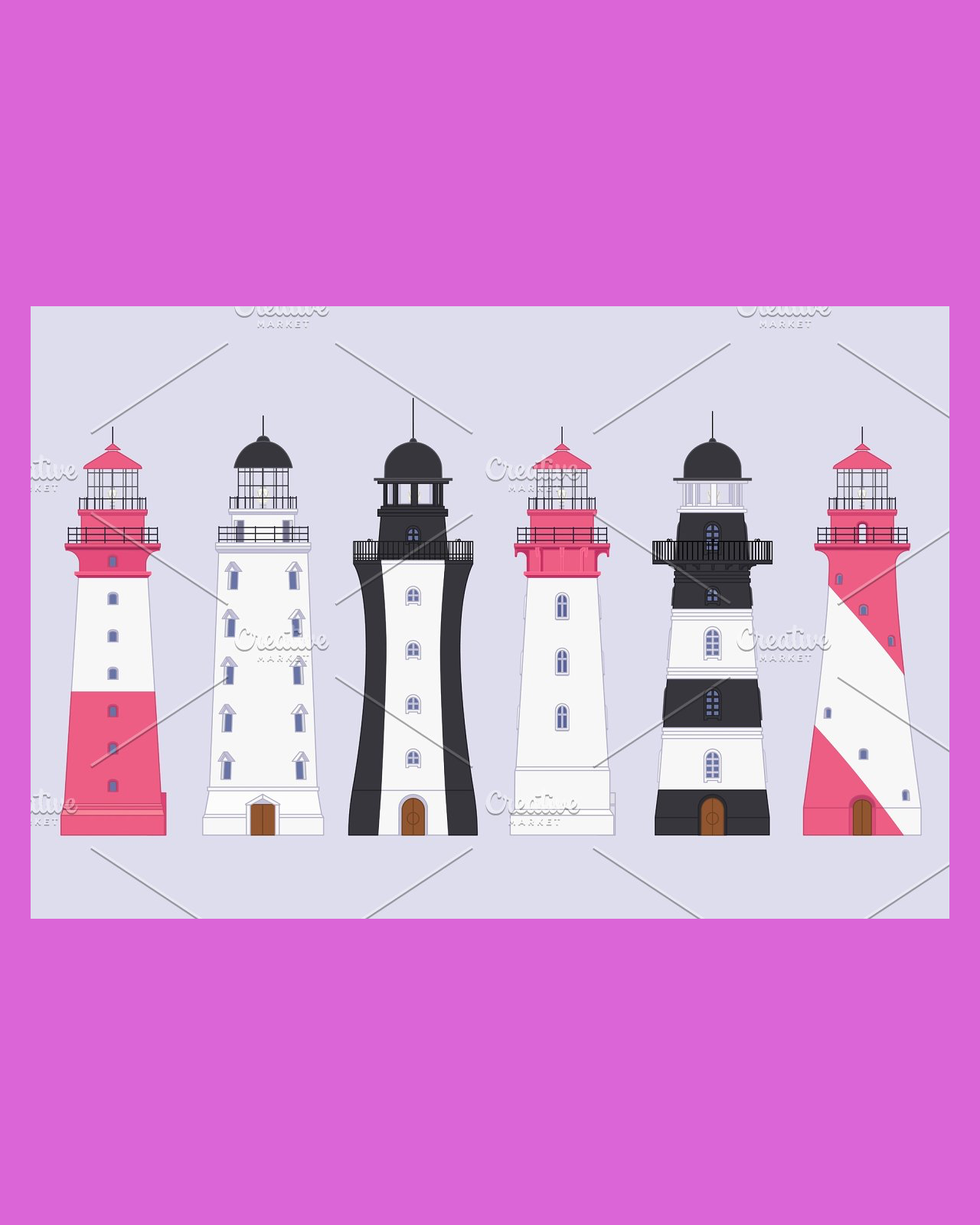 Vector outline lighthouse beacon set pinterest image preview.