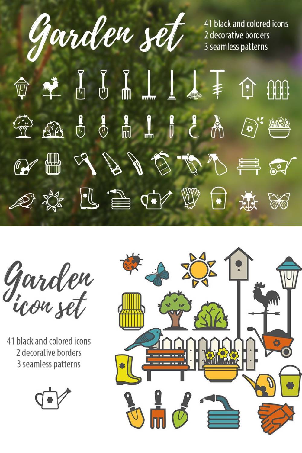 Vector Set Of Garden Tools Pinterest Cover.