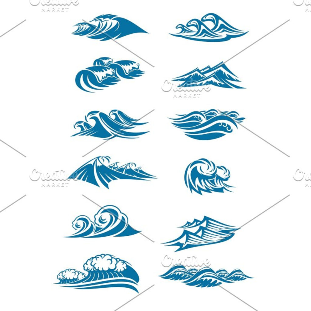 Vector Waves Icons Of Ocen Water Wave Blue Splash – MasterBundles