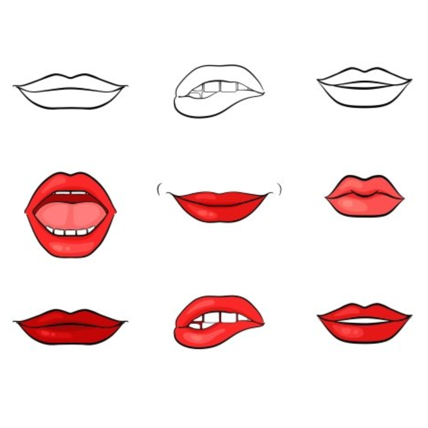 Mouth animation. Cartoon lips speak expression, articulation and smile.  Speaking talking mouth vector isolated set Stock Vector by ©Sabelskaya  274044488