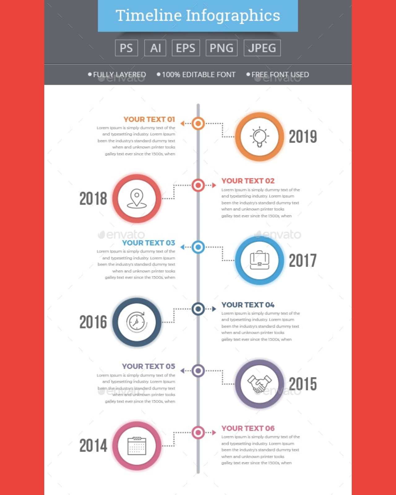 Vertical timeline infographics pinterest image.