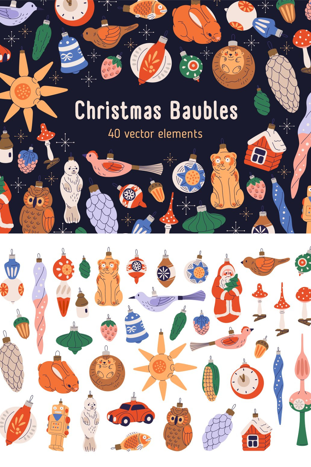 Vintage Christmas Baubles & Toys Set - Pinterest.