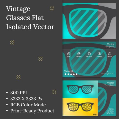 Vintage glasses flat isolated vector main cover.