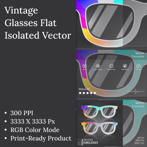 Vintage glasses flat isolated vector2 main image.