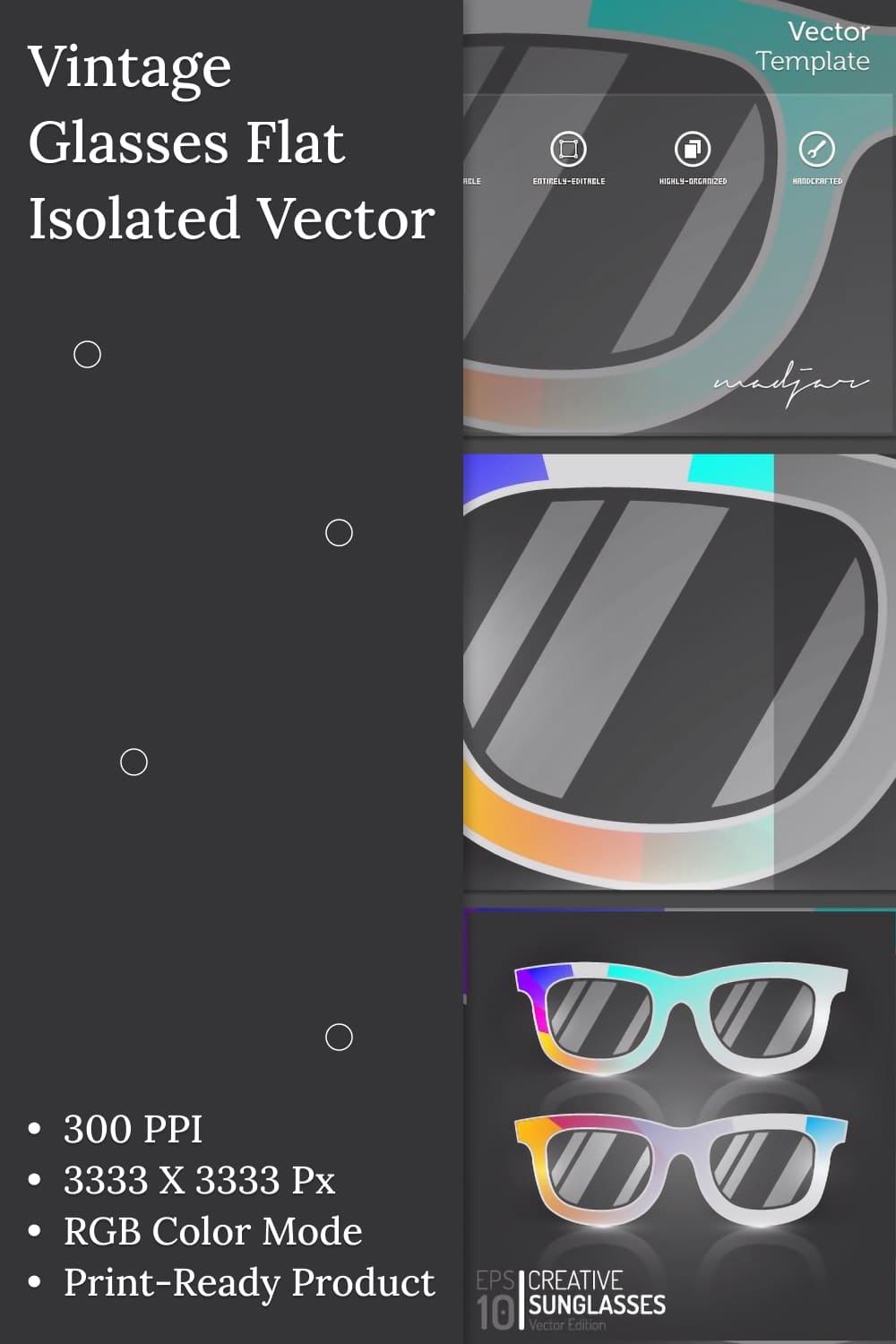 Vintage glasses flat isolated vector pinterest image.